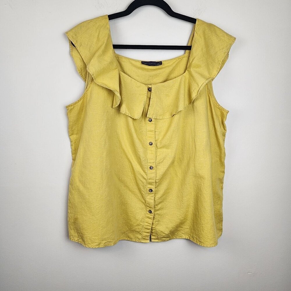 Marks & Spencer Lemon Yellow Ruffle Sleeveless Button-Down Blouse